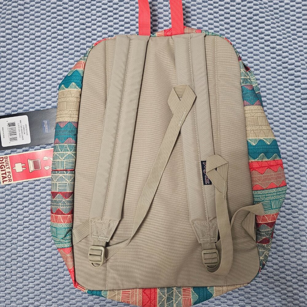 NEW Jansport Digibreak Multi Tan Boho Stripe Tech Backpack - Picture 3 of 3